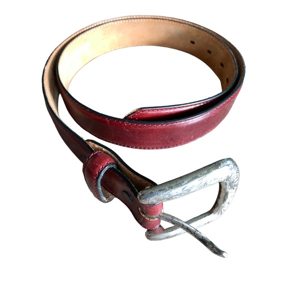 Tony Lama Womens Burgundy Leather Belt 5 Holes Size 36 main image 8